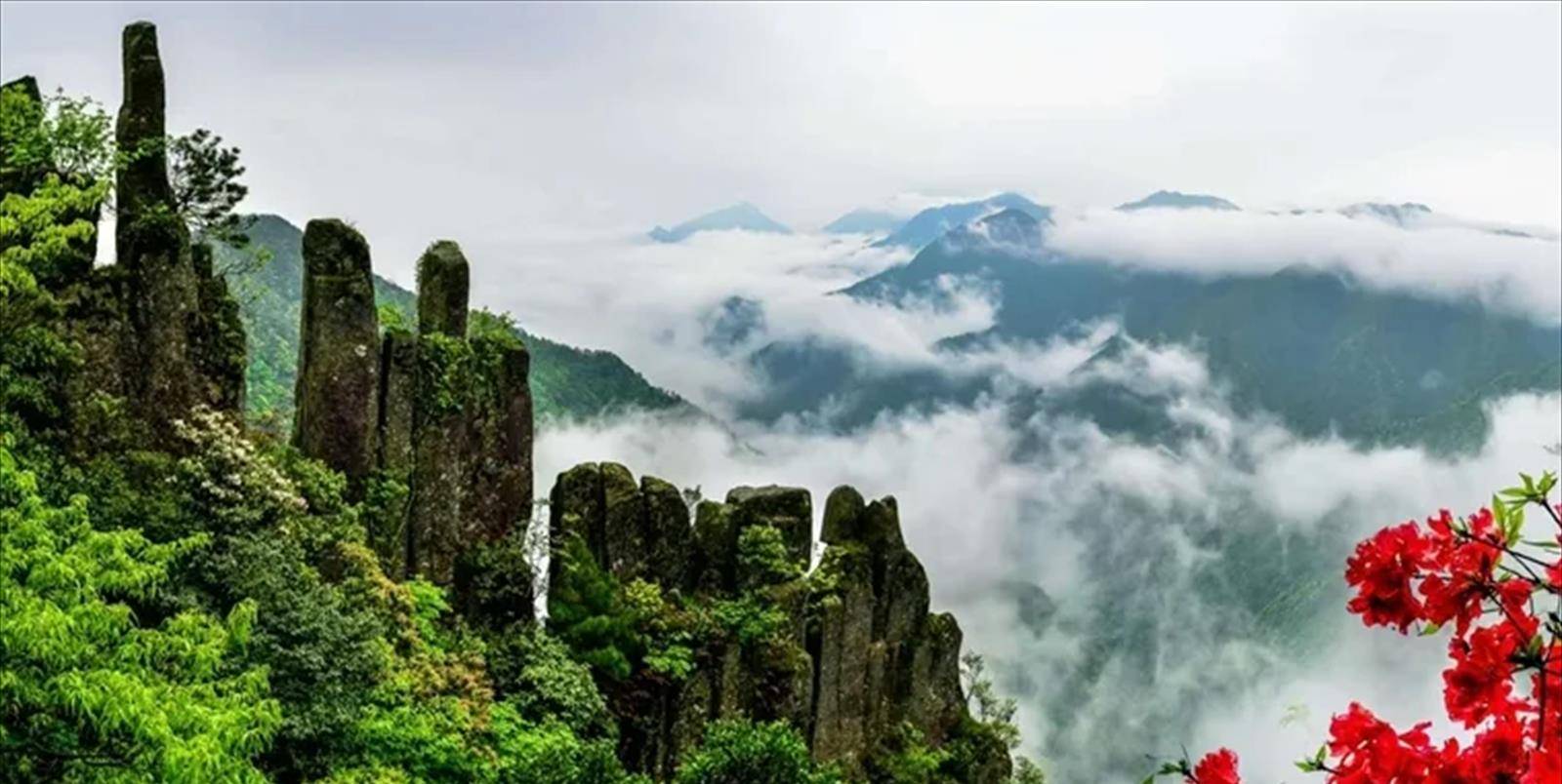 庐山锦绣谷,千岩竞秀来,路盘松顶上穿云破雾出_天池_峭壁_山谷