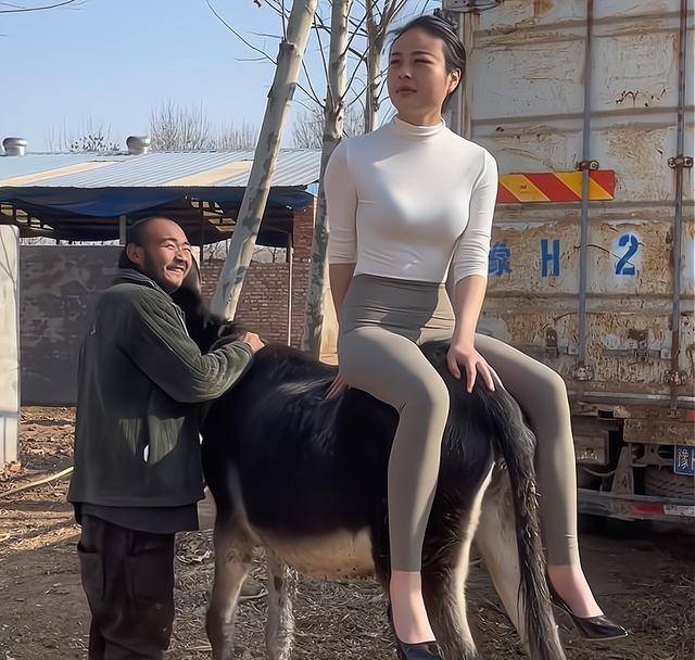 河南:女子穿着靓丽骑驴,身边男子冲其傻笑,两人表情引热议_风格_骑