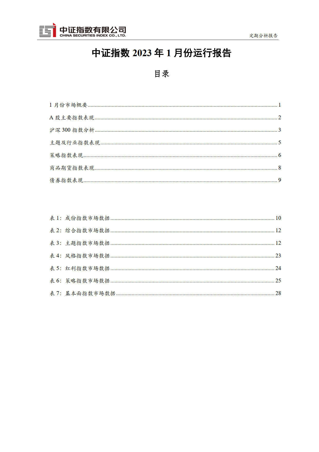 中证指数2023年1月份运行陈述（附下载）