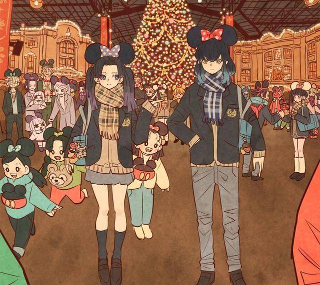 鬼灭之刃现代风同人图,祢豆子善逸日常发糖,香奈乎女仆装扮绝美_蝴蝶