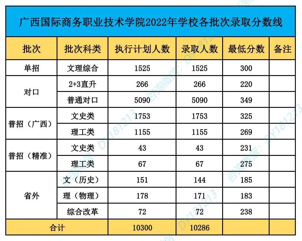 廣西國際商務職業技術學院2022年各批次錄取分數線_專業