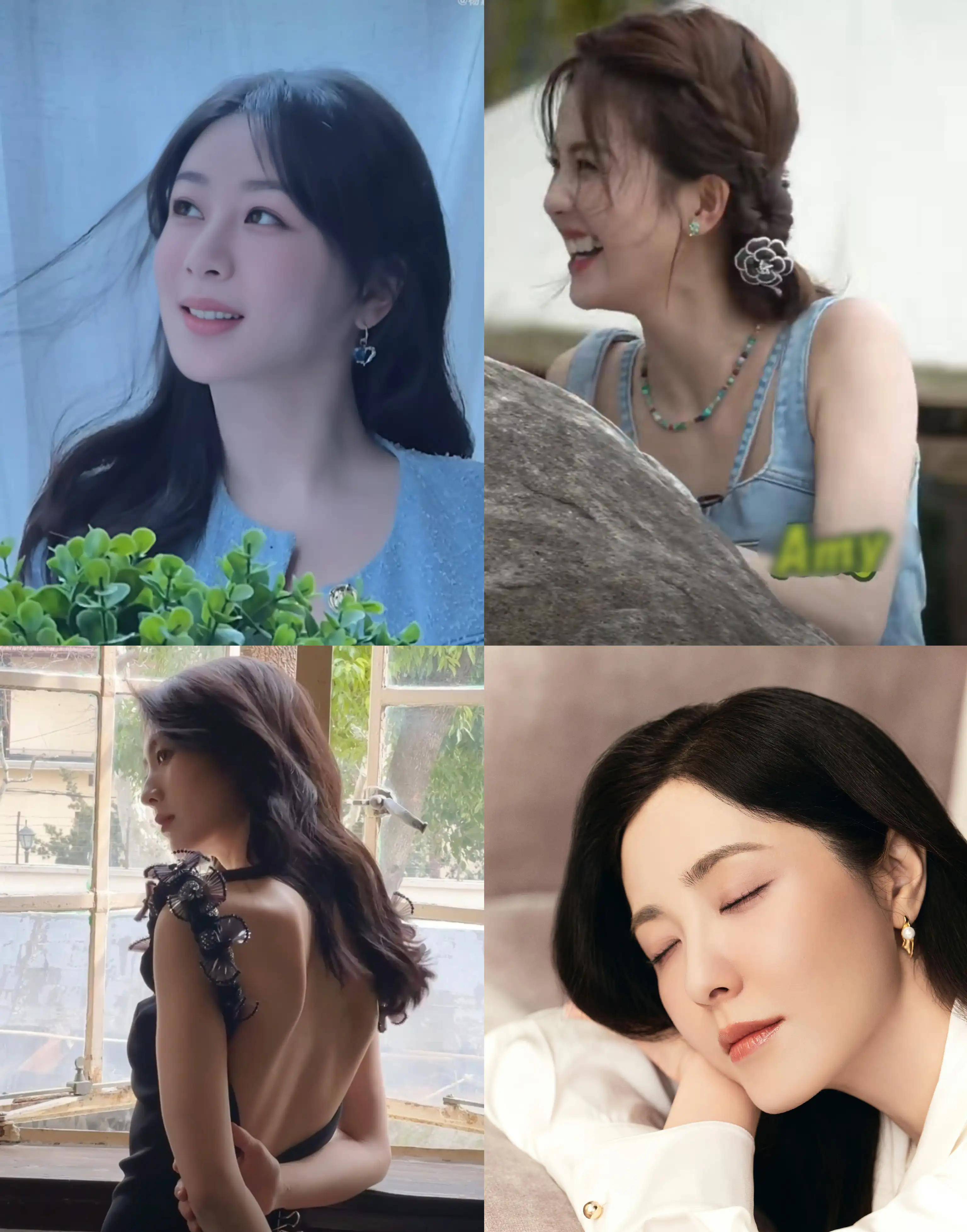 明星时尚穿搭杨紫蓝色小香风套装造型,白鹿抹胸长裙造型_风格_邢菲