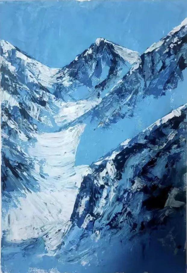 水粉雪山风景画图片