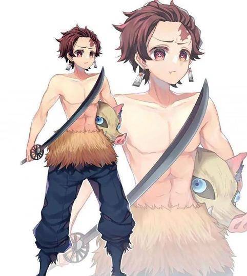 炭治郎两块腹肌嘴巴气鼓鼓的,小巴内有点害羞_漫迷_豆子_伊之助