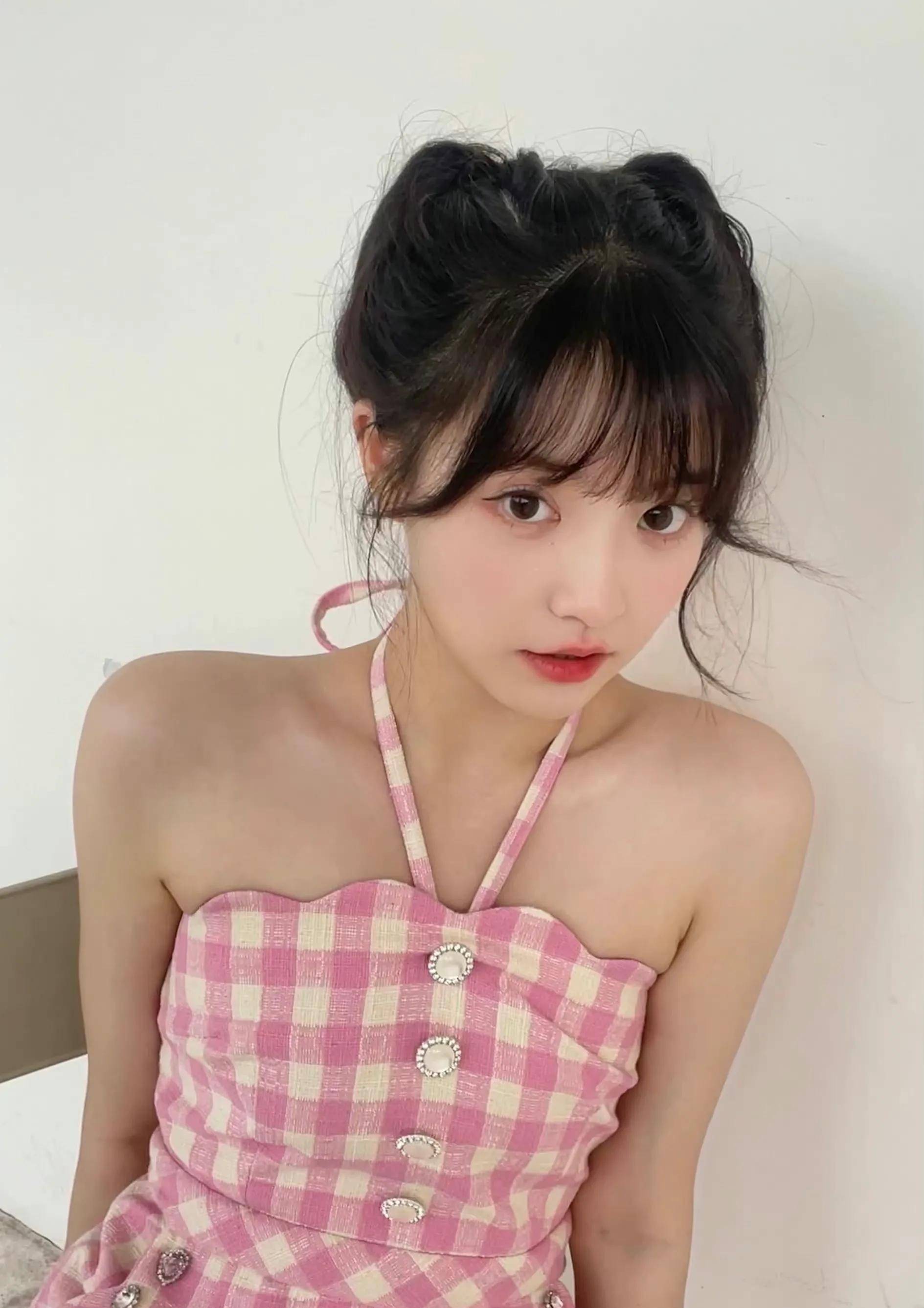 张楚寒粉色格子甜美少女_头发_图片_显得