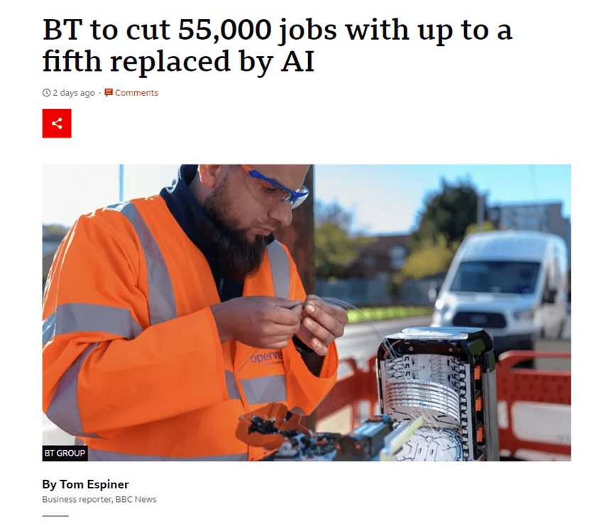 英国电信巨头BT大裁员潮来临？AI时代，人类饭碗会被AI抢走吗?