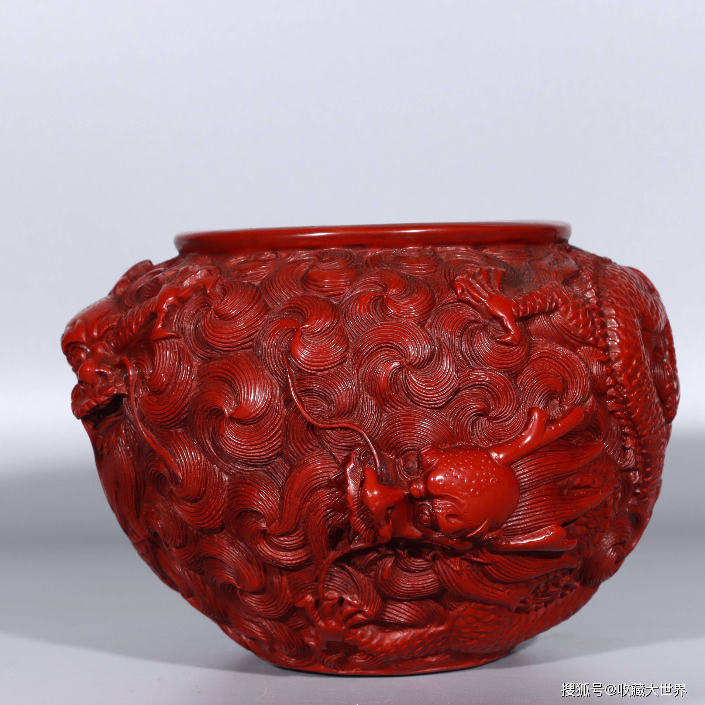 清 老剔红漆器 龙纹图 文房笔洗_cm_图案_雕刻