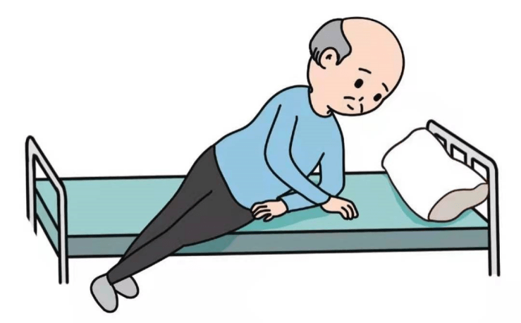 若出现翻身起床困难,可以运用这种方法:躺在床上双手交叉握住向天花板