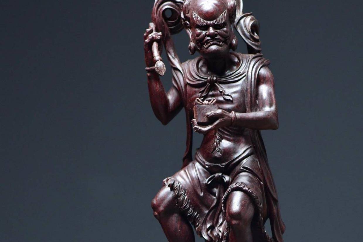 中国　木彫　紫檀　道教　文人 兴化仙作木雕，紫檀木魁星点斗，独占鳌头_造型_姓名_皇帝