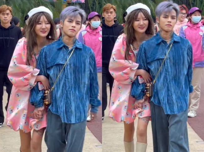 有网友在广州某游乐场撞见殷世航与套路璐两人结伴游玩