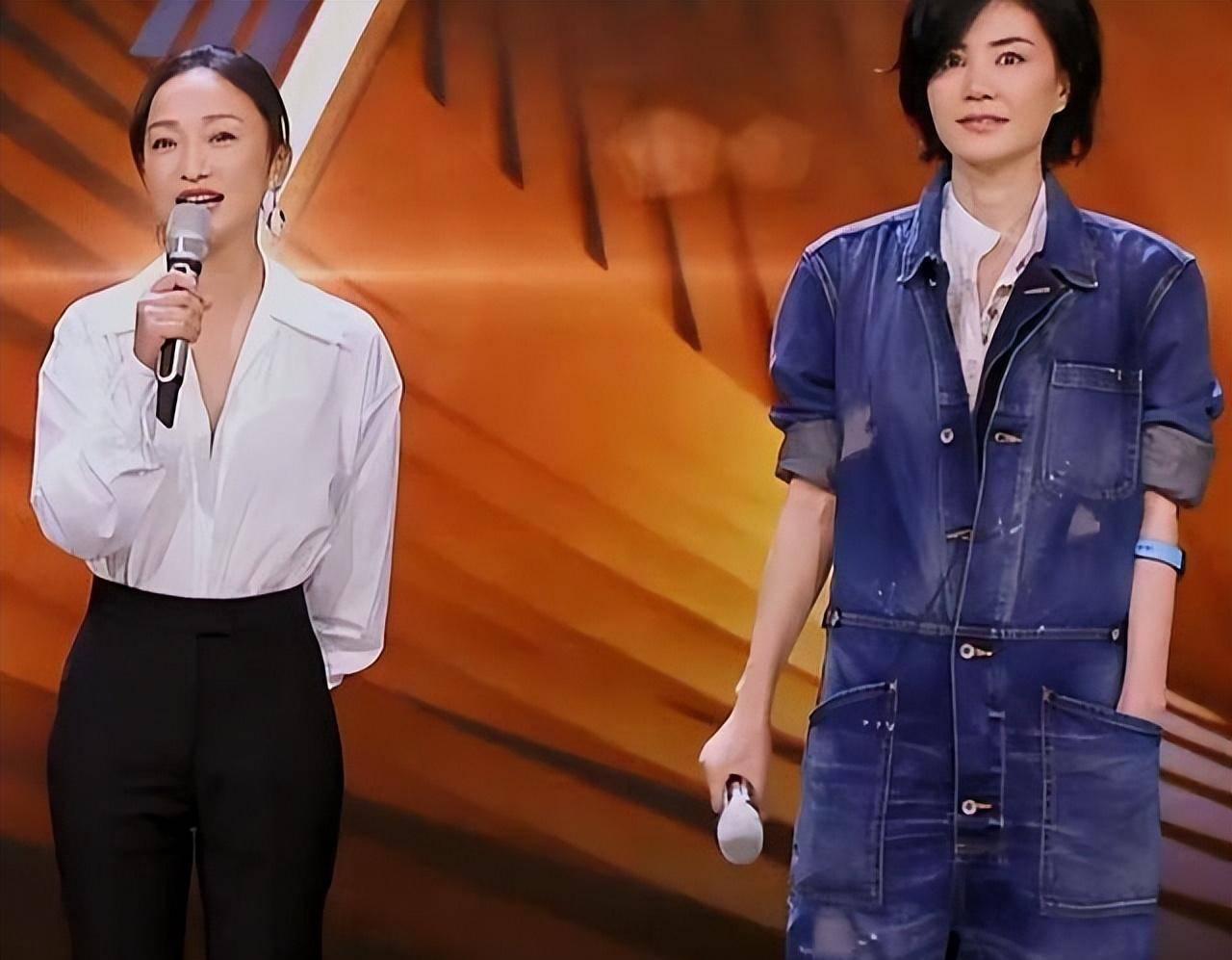 王菲周迅世纪同框,一个穿牛仔裤一个穿烟管裤,气质不同难分上下_裤子