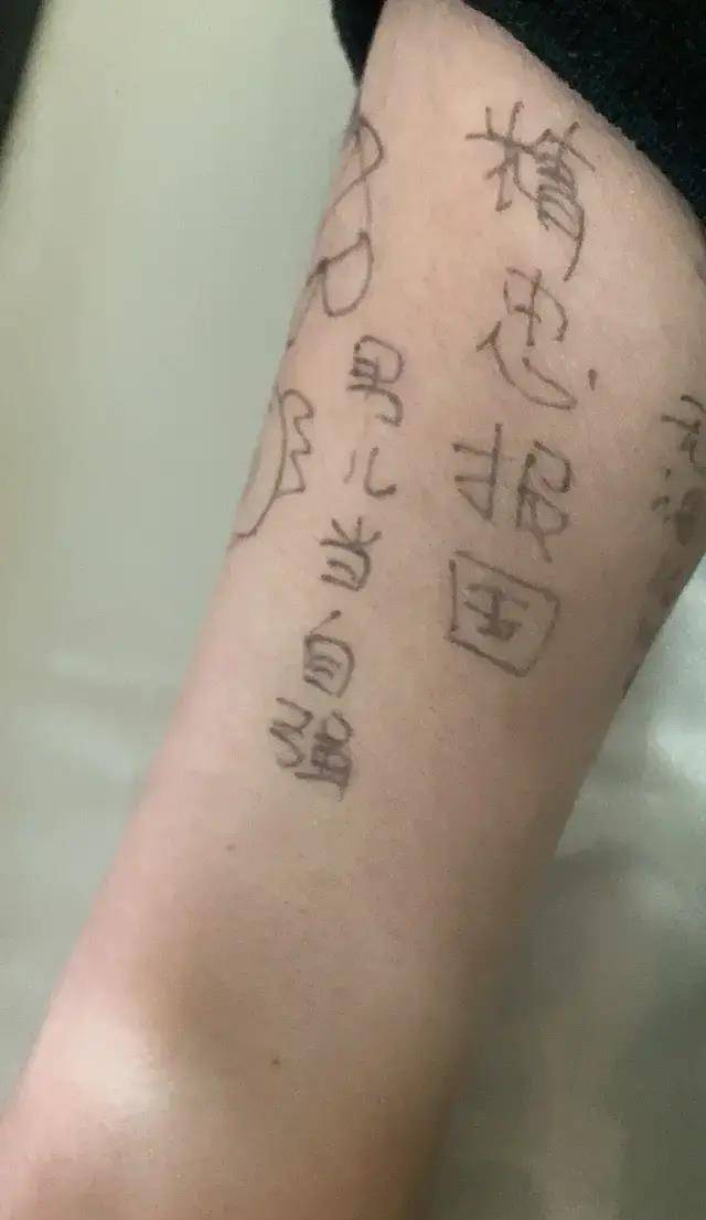 对不起跑偏了对上面男儿当自强和精忠报国是我胳膊上的然后我手臂后侧