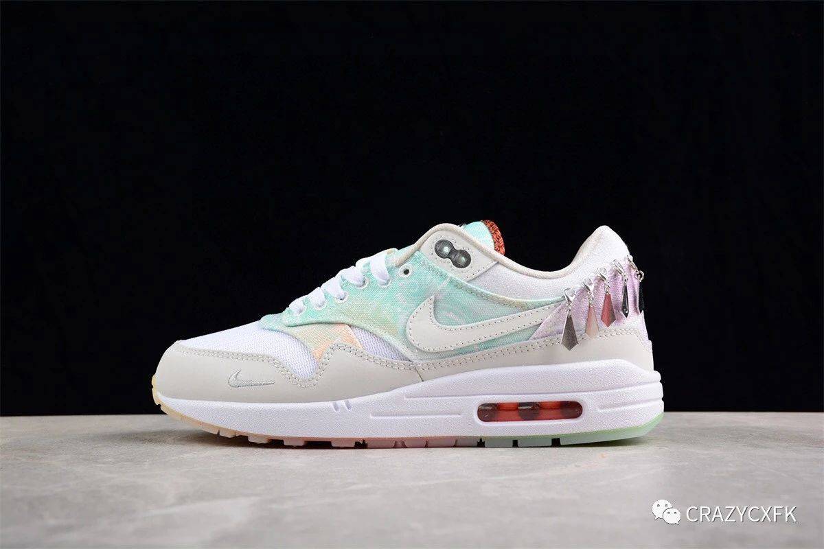 耐克白扎染腰果花 nike air max 1 彩虹渐变半掌气垫复古跑步鞋_鞋材