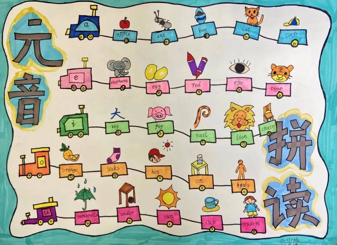 绘出了多彩农场与可爱动物;二年级的孩子们围绕自然拼读而展开创作;三