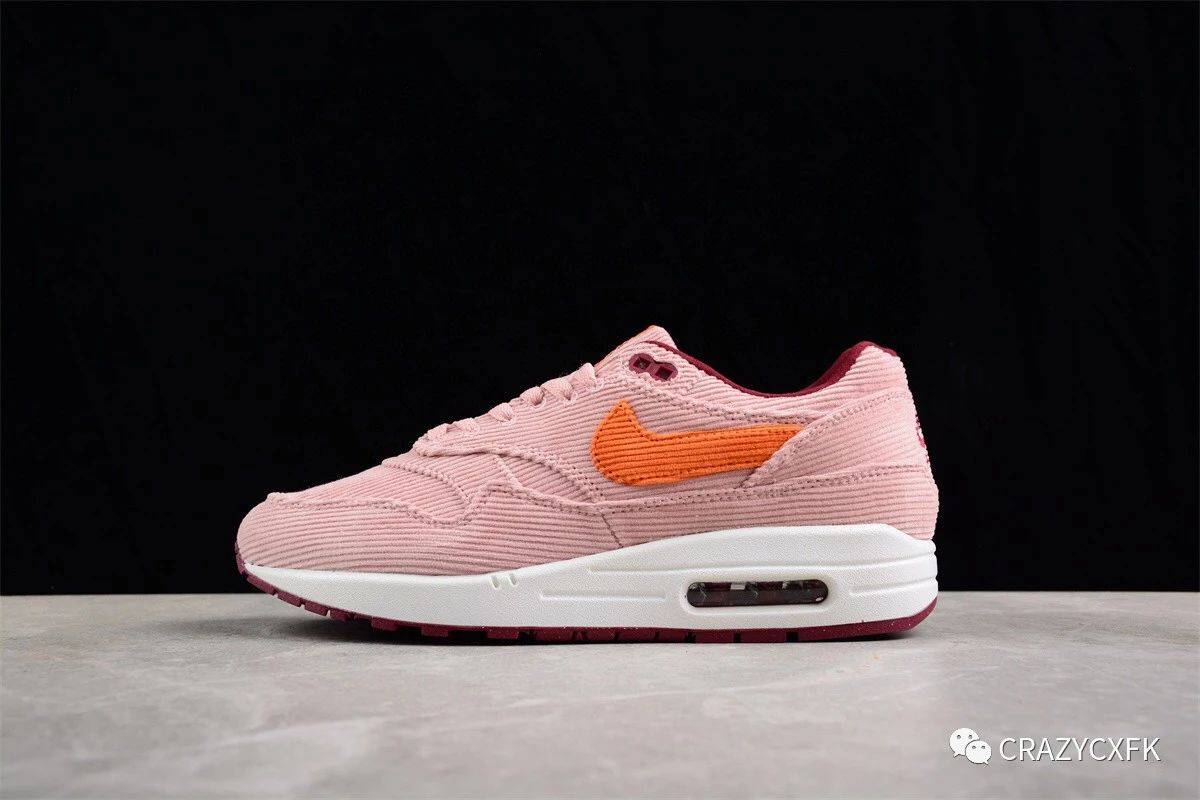 耐克nile air max 1 prm coral stardust 灯芯绒粉半掌气垫复古跑步鞋