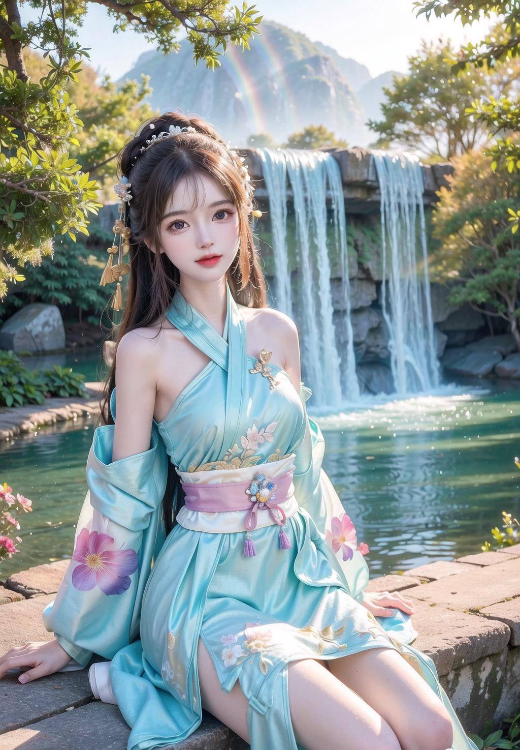 ai绘画-古装女子的优雅坐姿_大自然_阳光_女人