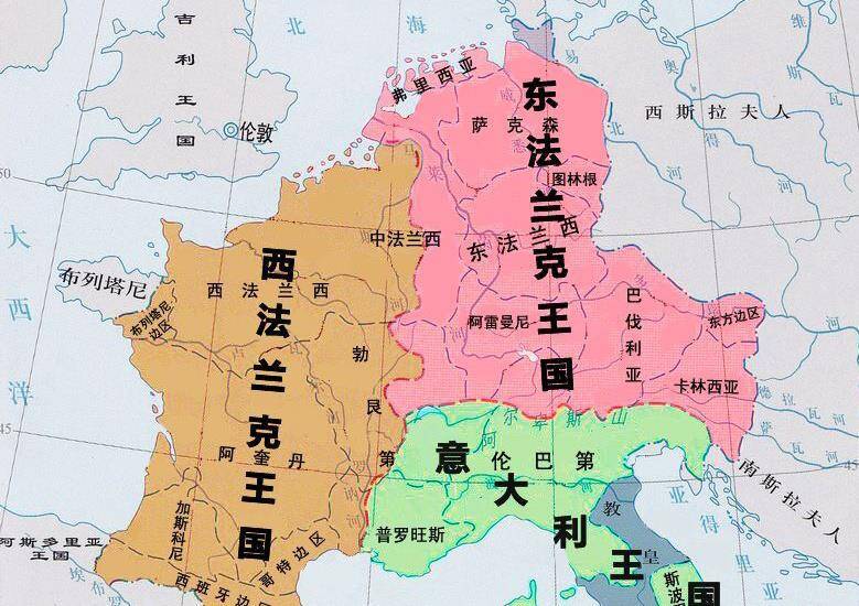 根据该条约所划分的疆界形成了西法兰克王国,中法兰克王国和东法兰克