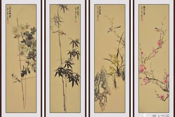 四君子 日本画 竹と花 四君子 日本画 竹と花 Four Noble Plants - Sarana Pastel