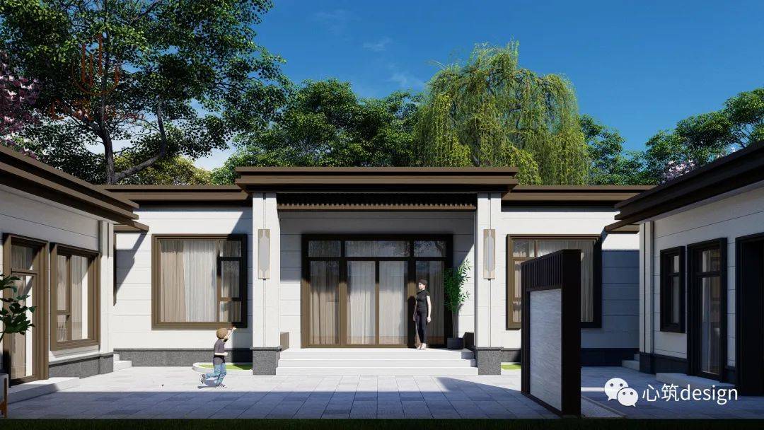 入院大门为门道形式,内凹一部分作为入户门廊,为了凸出主入口,门头