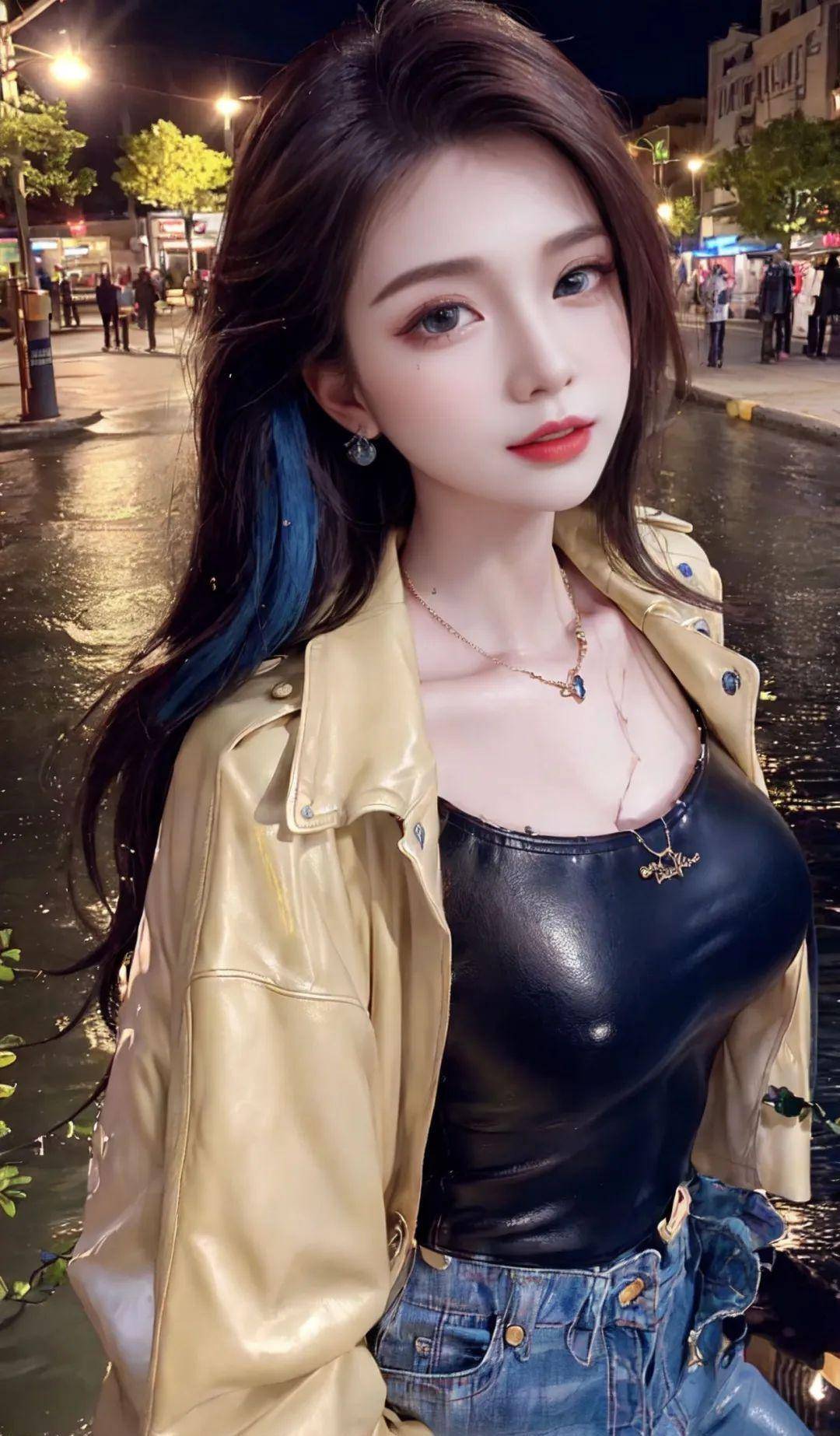 67ai绘画:美女黑色皮衣紧身诱惑,这谁能驾驭得住?