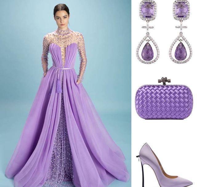 春季紫色系高定礼服:淡雅薰衣草紫,羽毛钉珠星光闪耀