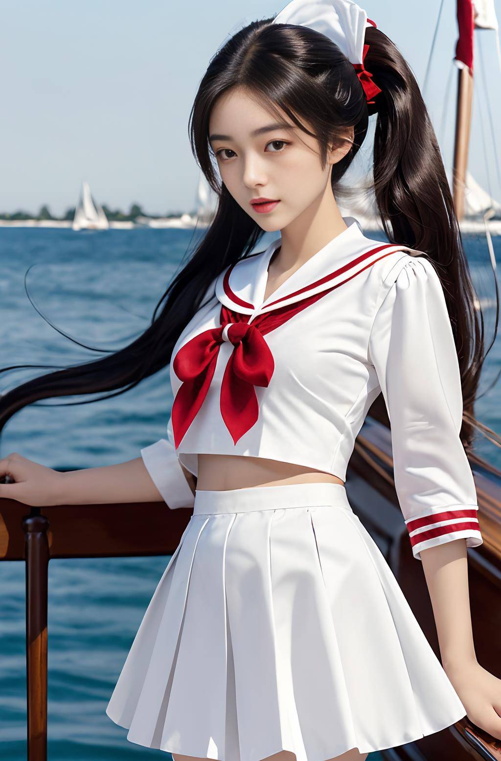 身穿白色海军jk套装的女子小姐姐身材完美,造型让人心动