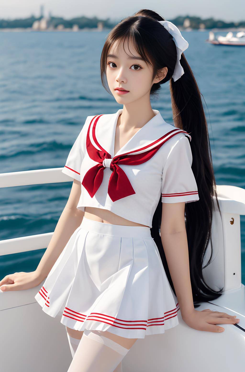 身穿白色海军jk套装的女子小姐姐身材完美,造型让人心动_镜头_穿着