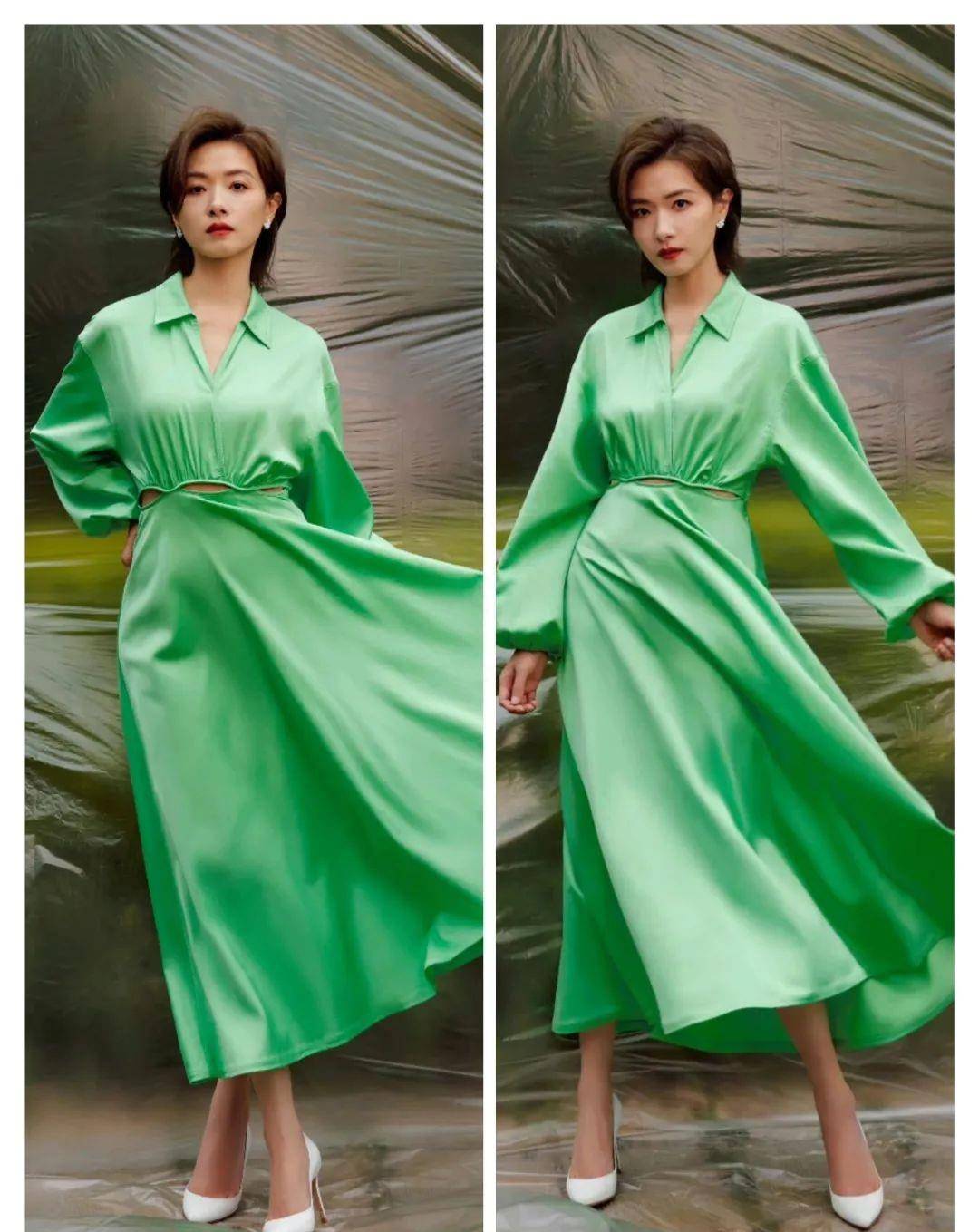 李沁和万茜的裙装,灯笼袖造型,夸张中还有一些浪漫优雅_连衣裙_时尚