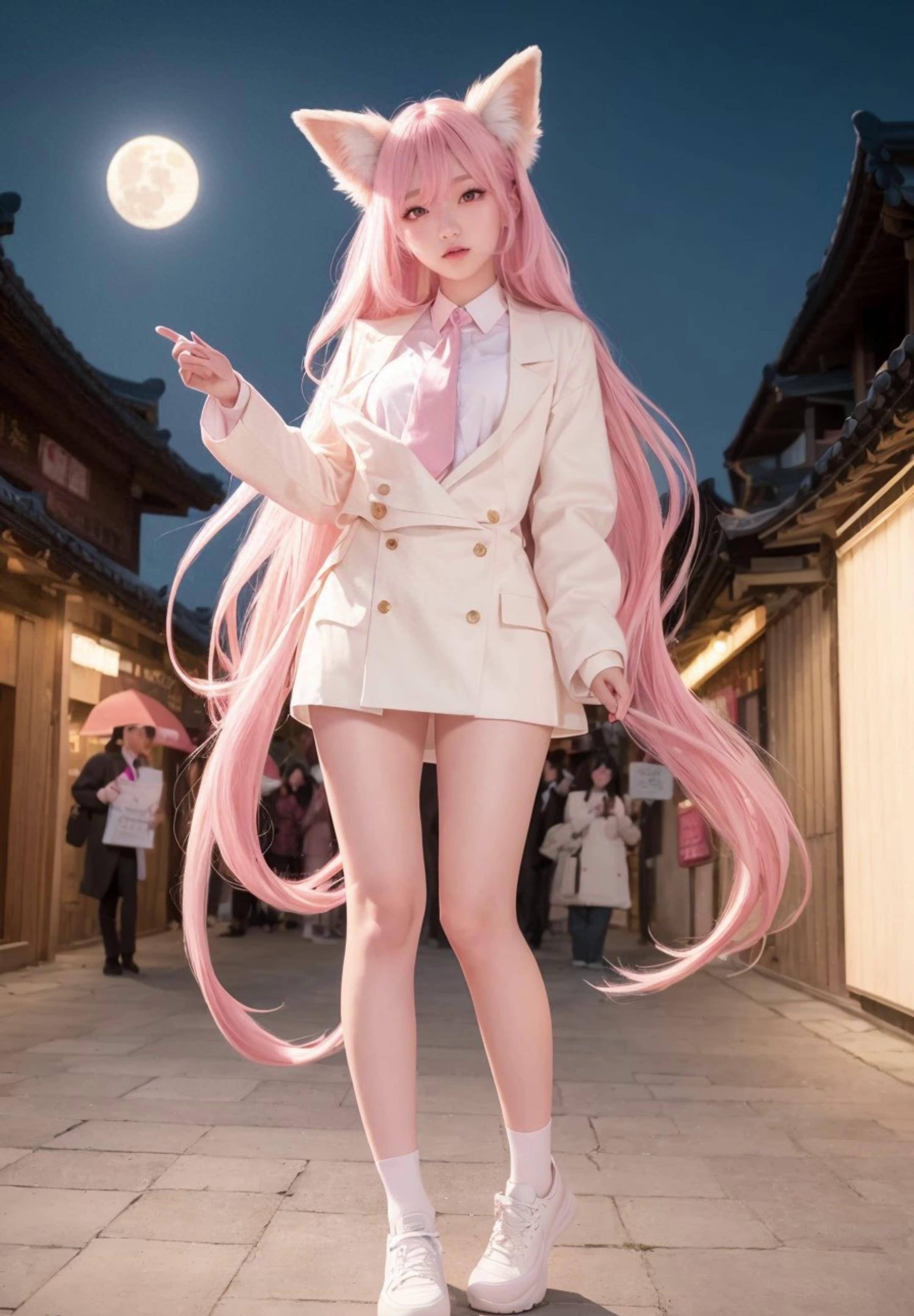 狐狸女神魅力登场!女子的白丝粉色长裙闪闪发亮_外表_举止_连衣裙