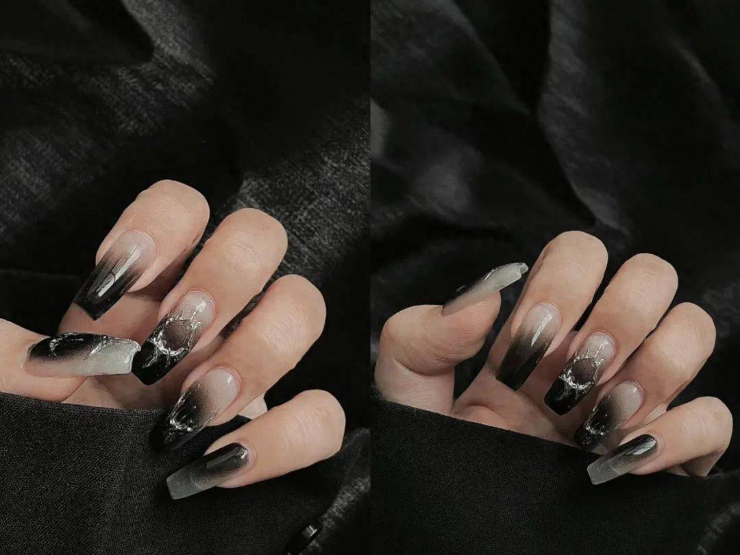 辣妹美甲,金属渐变魔镜粉加上弧形钻石和炫酷的指甲造型真的超级吸睛