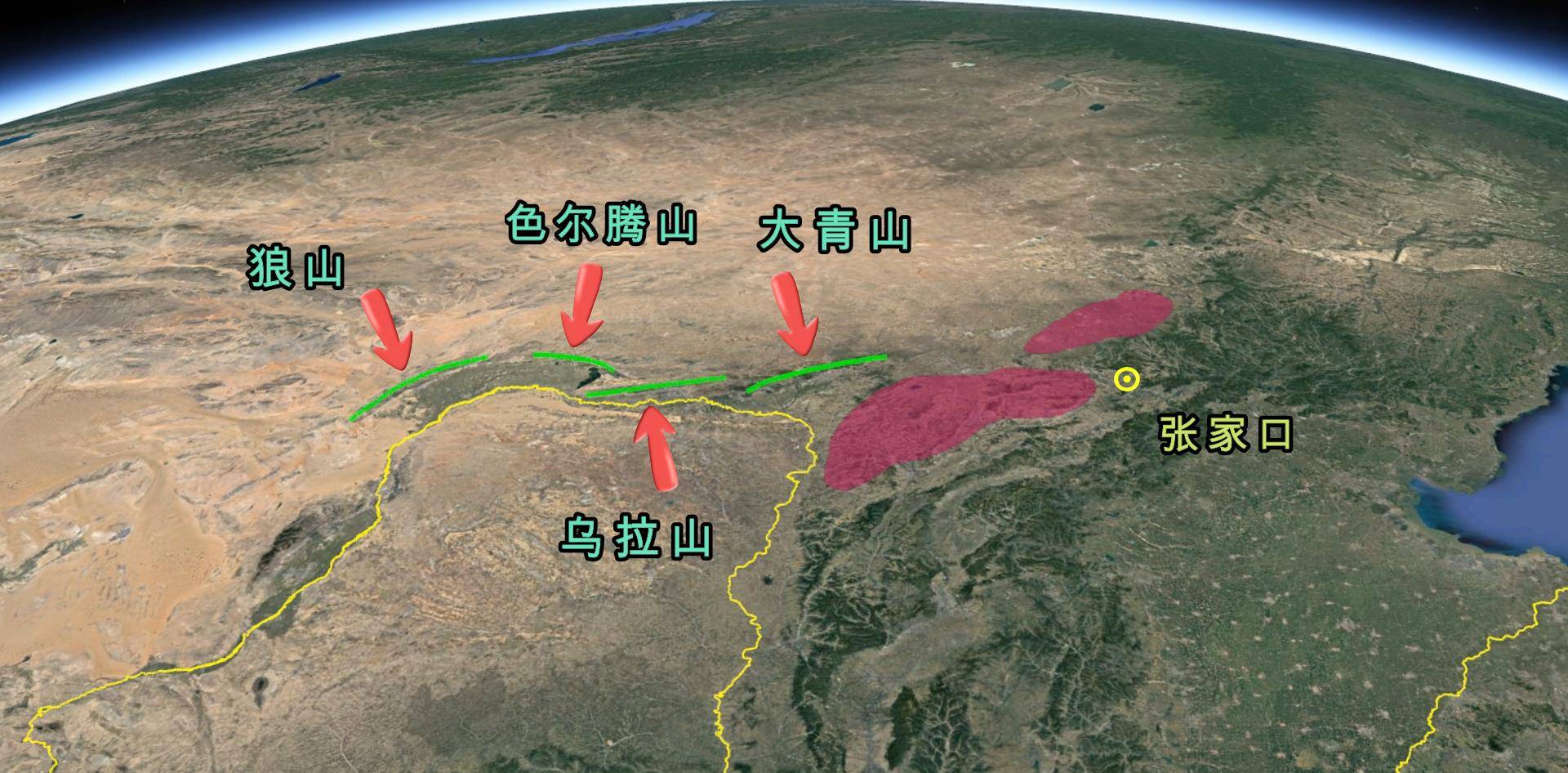 阴山山脉属于阴山-燕山造山带,山体大致呈东西走向,西起阿拉善高原,东