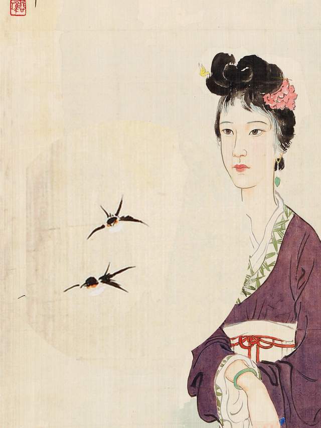 难得一见徐悲鸿画的仕女图,真迹就在成都_落花_背景_人物画