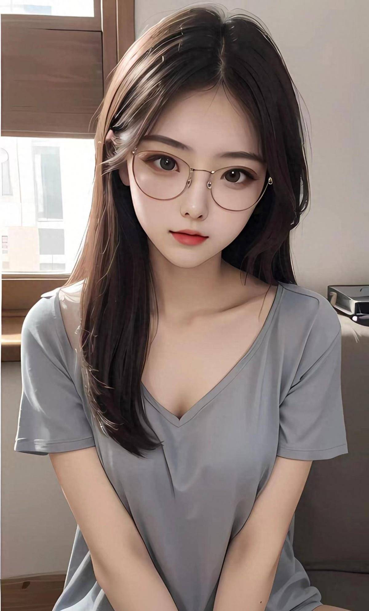 ai画032:听说戴眼镜的美女很清纯优雅_阳光_造型_感觉