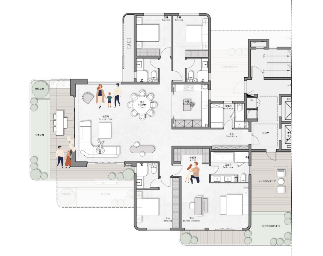 图片:福州国贸天琴湾户型图② 优化楼层间庭院布局,提升采光和私密性.