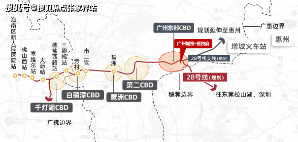 01地铁28号线(规划落实):从佛山西站出发,经新塘站,开往东莞,惠州.