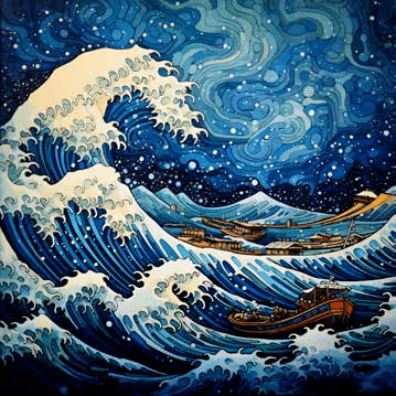 日本浮世绘代表画家葛饰北斋的大波浪,与梵高的星空放在一起,又是怎样