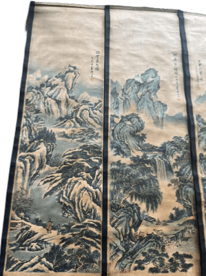 20世纪中国画坛巨匠:齐白石款"春夏秋冬"四条屏_山水_意境_老人