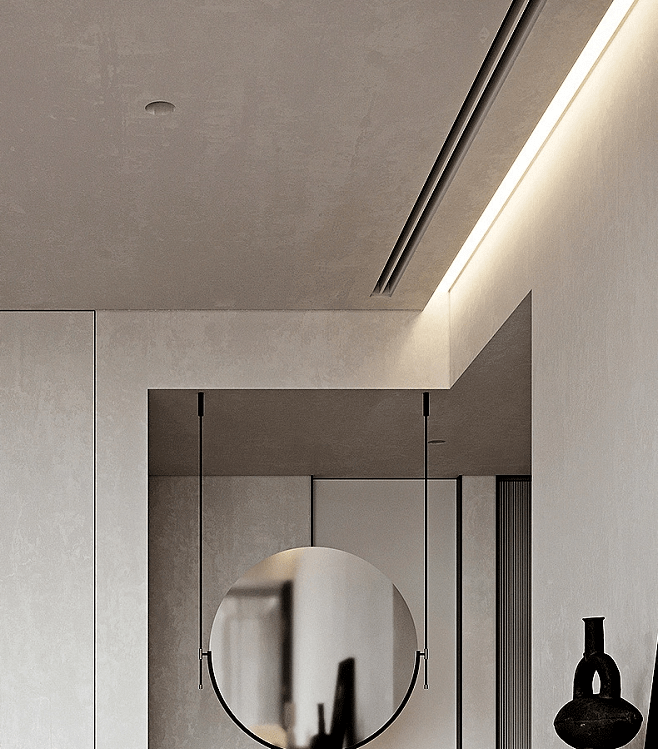 悬浮吊顶墙边与天花交接位留凹线,凹槽也是悬浮吊顶的一种.