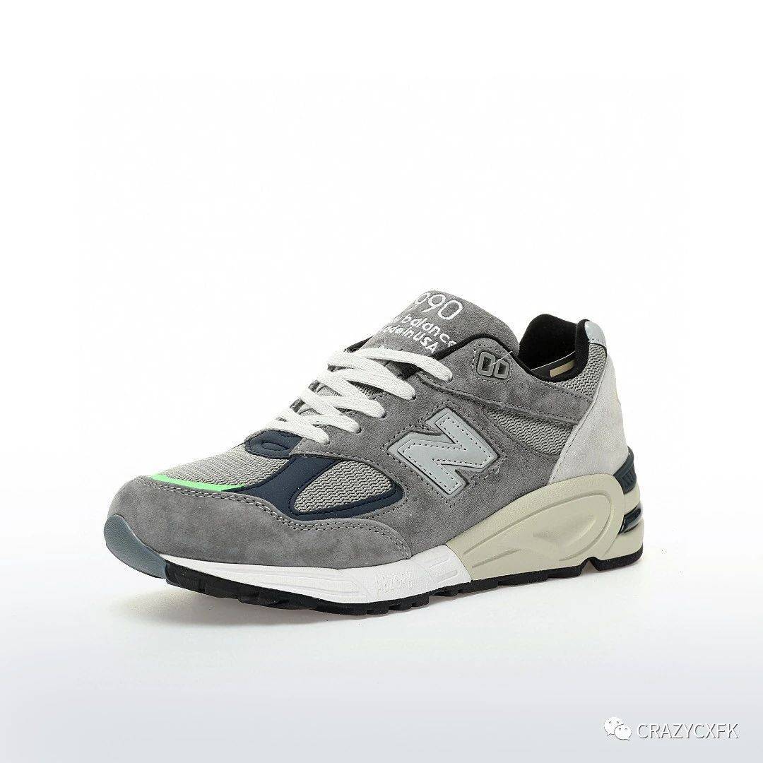 新百伦联名 madness x new balance 990v2 灰深蓝荧光绿反光美产复古