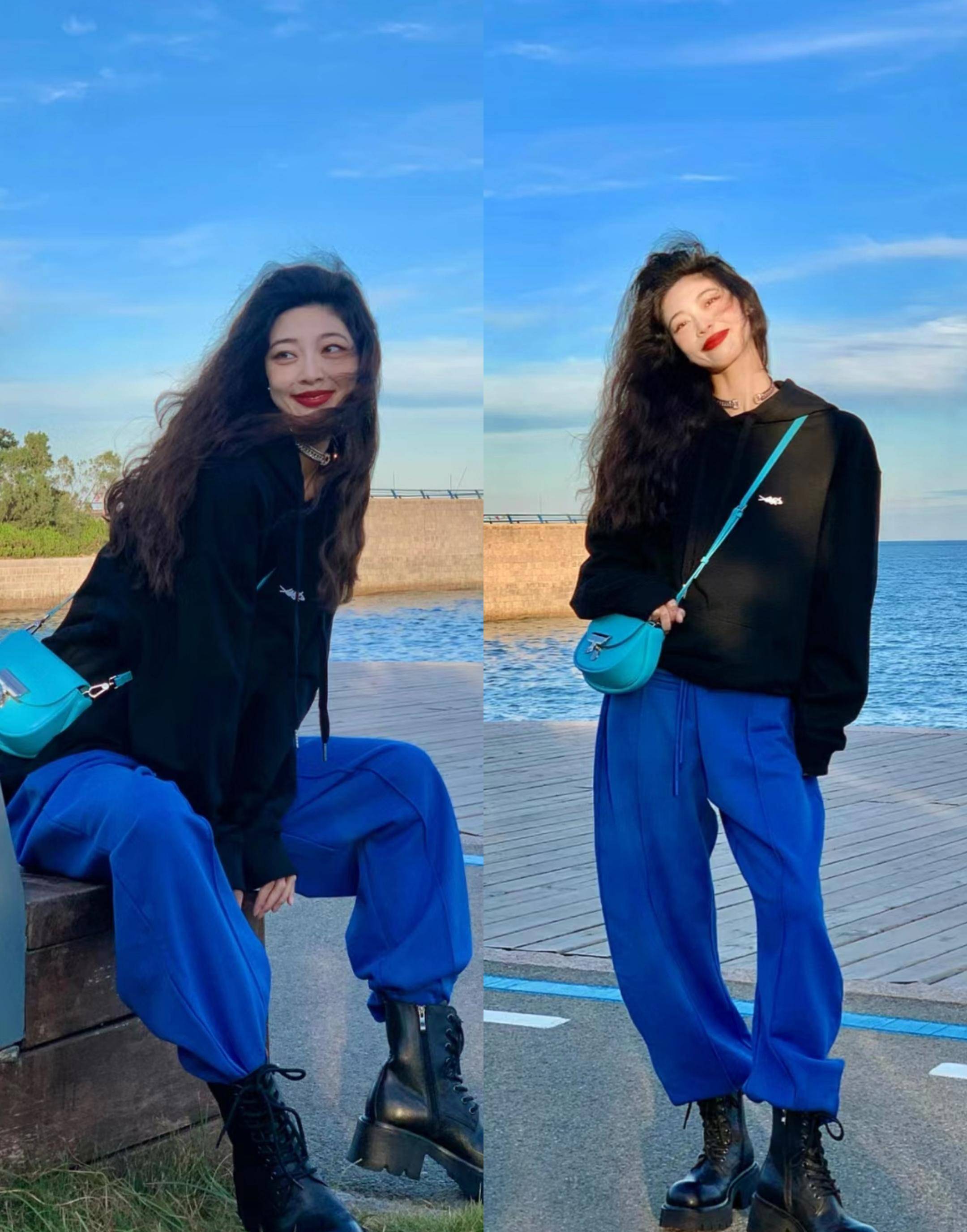 只要坚持"ins蓝",你就能美美从秋冬_蓝色_肤色_效果