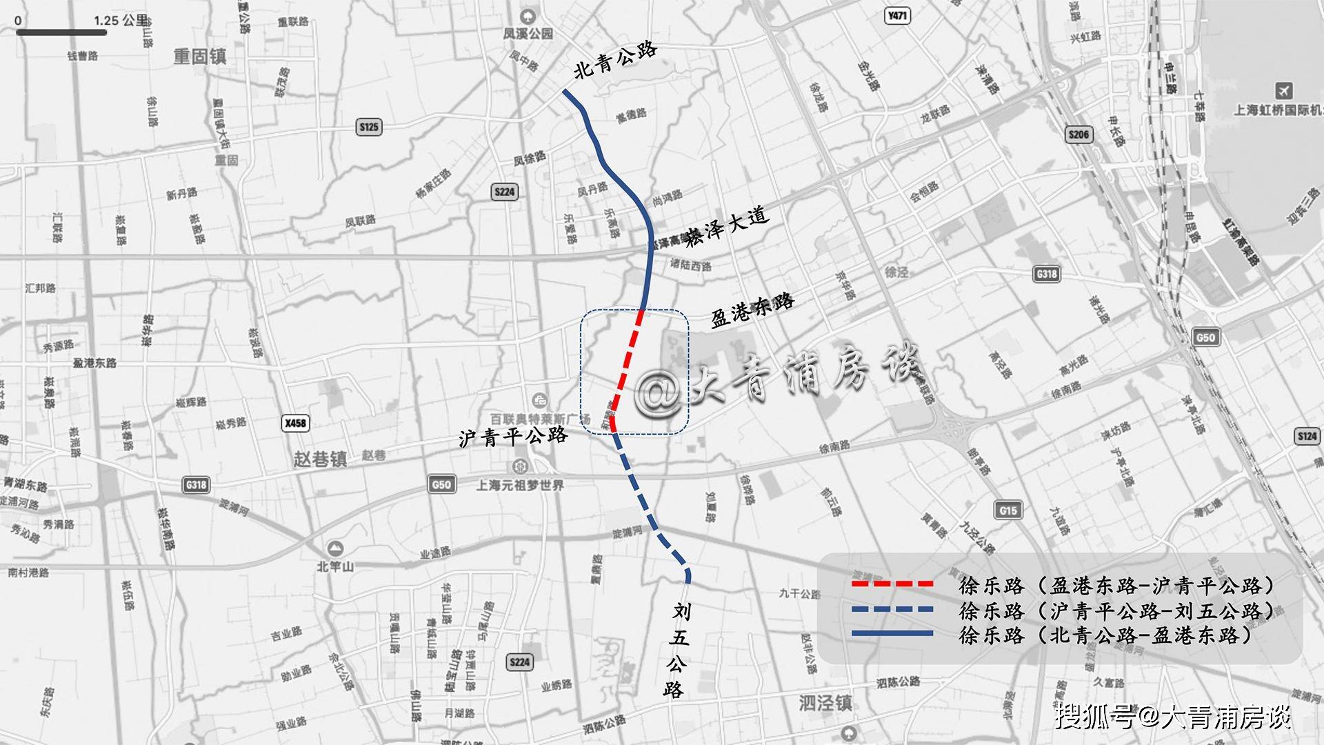 徐乐路规划北起北青公路,其北端连接华新镇凤溪社区,南至青浦区区界