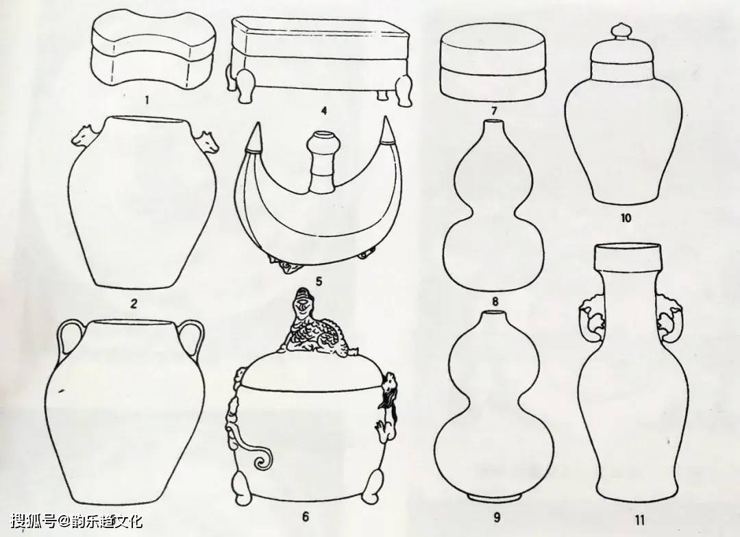 兽鈕盖炉 7  圆盒8 葫芦瓶 9 葫芦瓶 10
