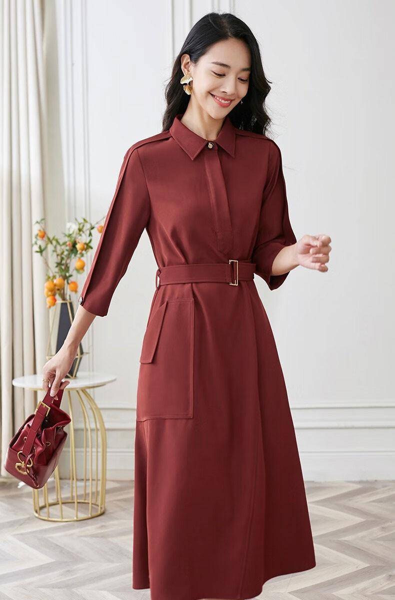 我对这件衬衫裙感到惊讶,砖红色真美,低调又优雅_裙子_时尚_的设计