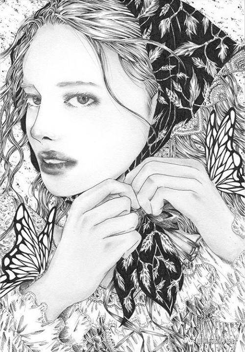 手绘丨日本插画师笔下的细密黑白线条小姐姐,美的过分了