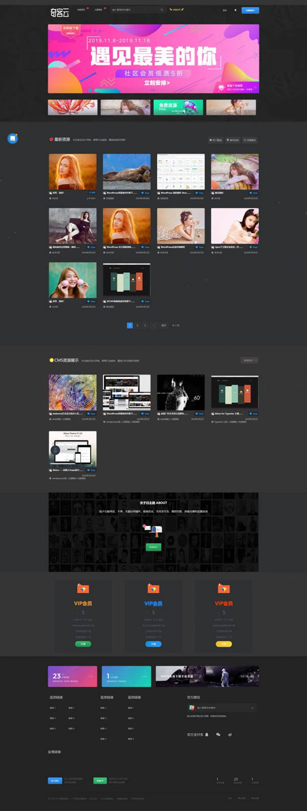 wordpress rizhuti日主题暗黑美化精仿美工云设计素材下载站模板 b5663