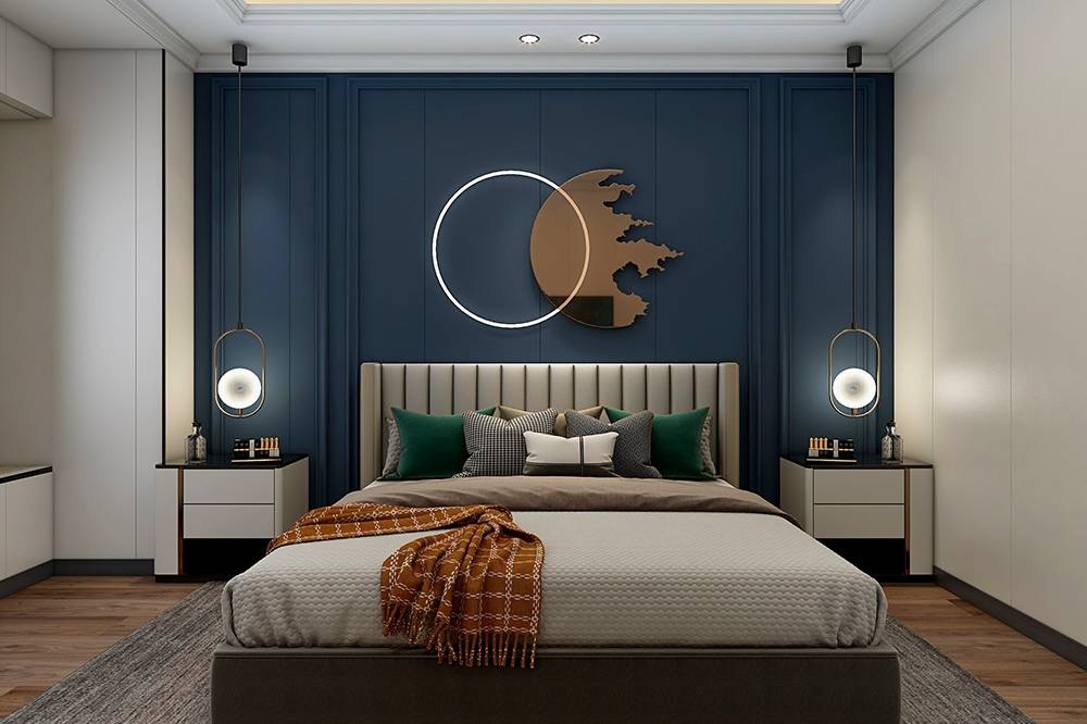 极简轻奢风格床头背景墙木饰面打印画科吉星集成墙板