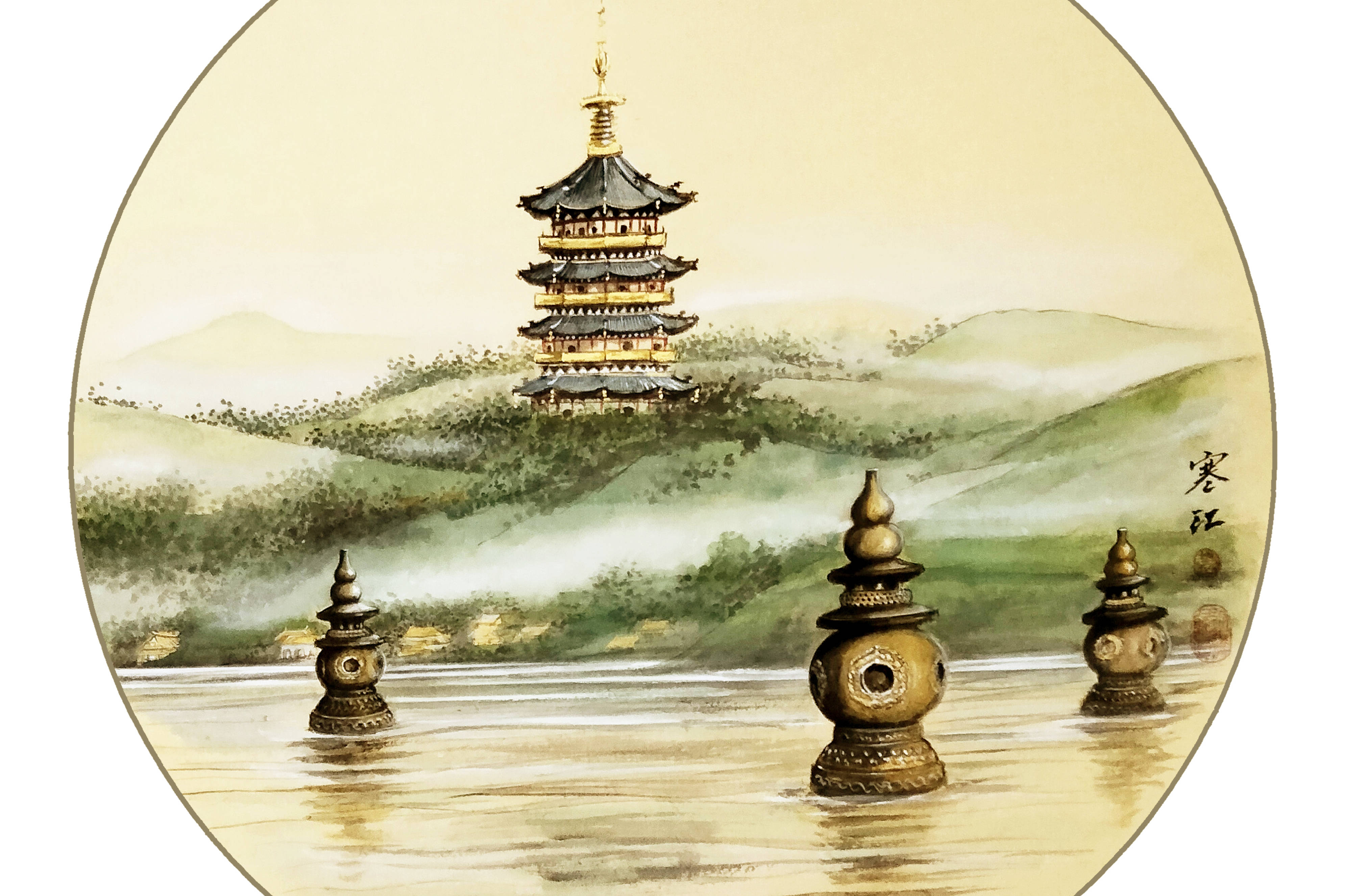 界画寒江---工笔山水界画《名胜图集》（一）_纸质_cm_雪景