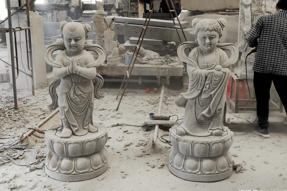 石雕金童玉女厂家加工完成 匠心雕刻 工艺赞_加工_匠心_金童玉女