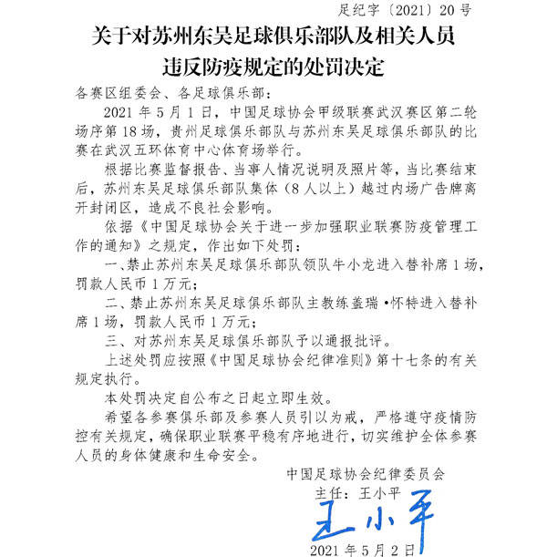 蘇州東吳違反防疫規定 主帥領隊罰款1萬元禁賽1場