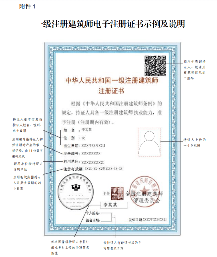 2021年8月1日起一级注册建筑师启用电子证书